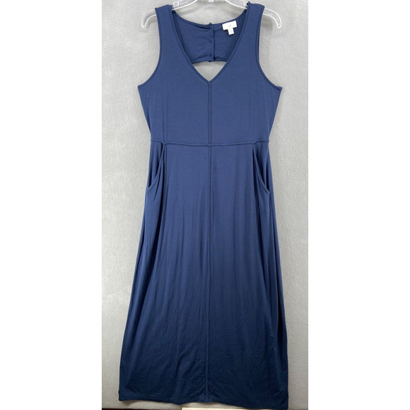 J Jill Dress Womens Small Blue Maxi Tank Keyhole Button Back Sun Dress Stretch - Picture 2 of 13